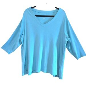 J. Jill, Turquoise, Pima Cotton, 3/4 Sleeve, V-Neck, T-Shirt, Size 2X